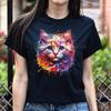 American Curl Cat Color Splash Unisex T-Shirt Black Navy Dark Heather