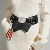 Wide Faux Leather Belt For Women With Square Buckle Handmade Beaded Decor For Autumn Winter Fashion