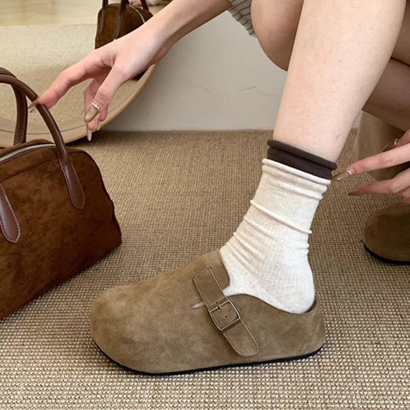 Fashion Versatile Lazy Bag Head Half Slippers Niche Simple Round Head Thick-soled Slippers Women's Wear 2025 Autumn and Winter New Models