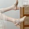 Pearl thick-heeled sandals summer fashion retro temperament Mary Jane shoes one-word buckle high heels