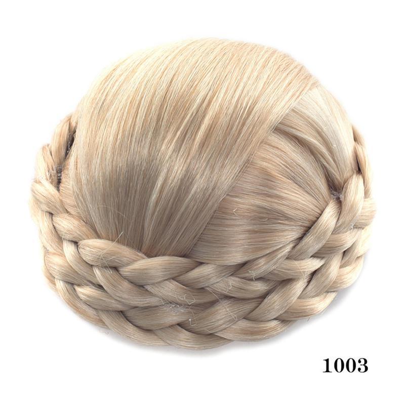Women Synthetic Clip In Bun Fake Hair Extensions Chignon Roller Updo Hairpiece Braided Chignon
