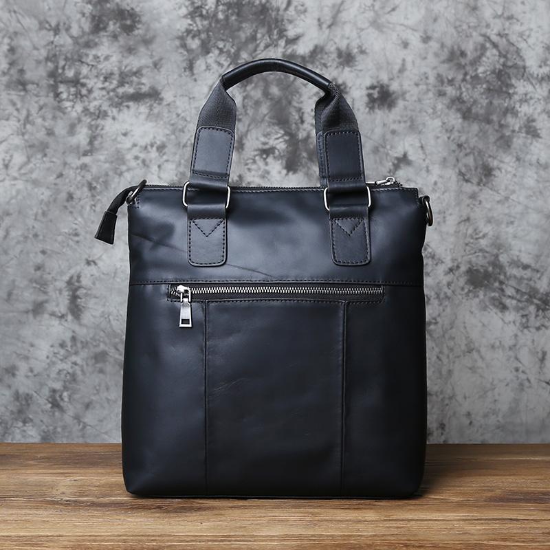 NZPJ Retro Genuine Leather Men's Handbag Top Layer Cowhide Vertical Briefcase Casual Business One Shoulder Messenger Laptop Bag