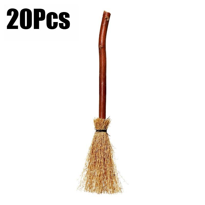 20Pcs 14cm Mini Witch Broom Halloween Decorations Straw Bamboo Handmade Ornaments for Halloween Party DIY Craft Decor Supplies