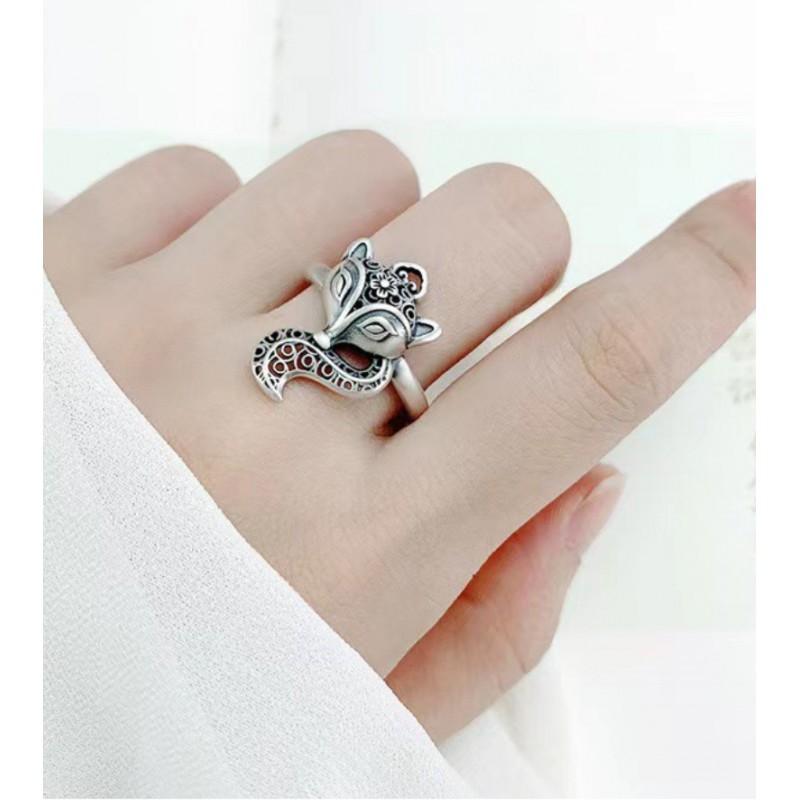 Adjustable Open Ring With Hollow Fox Design Minimalist Vintage Plated Unisex Statement