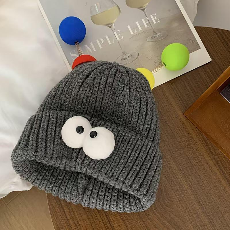 Cartoon Big Eyed Little Monster Woolen Hat for Women In Autumn and Winter Cute and Cute  Funny Couple Style Knitted Hat To Show Small Face