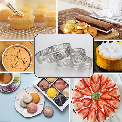 Backwerkzeuge Tarteform 6 8 10 CM Kekse Gebäck Kreis Ausstecher Edelstahl Kuchenring Perforierte Törtchen Kuchen Mousse Form