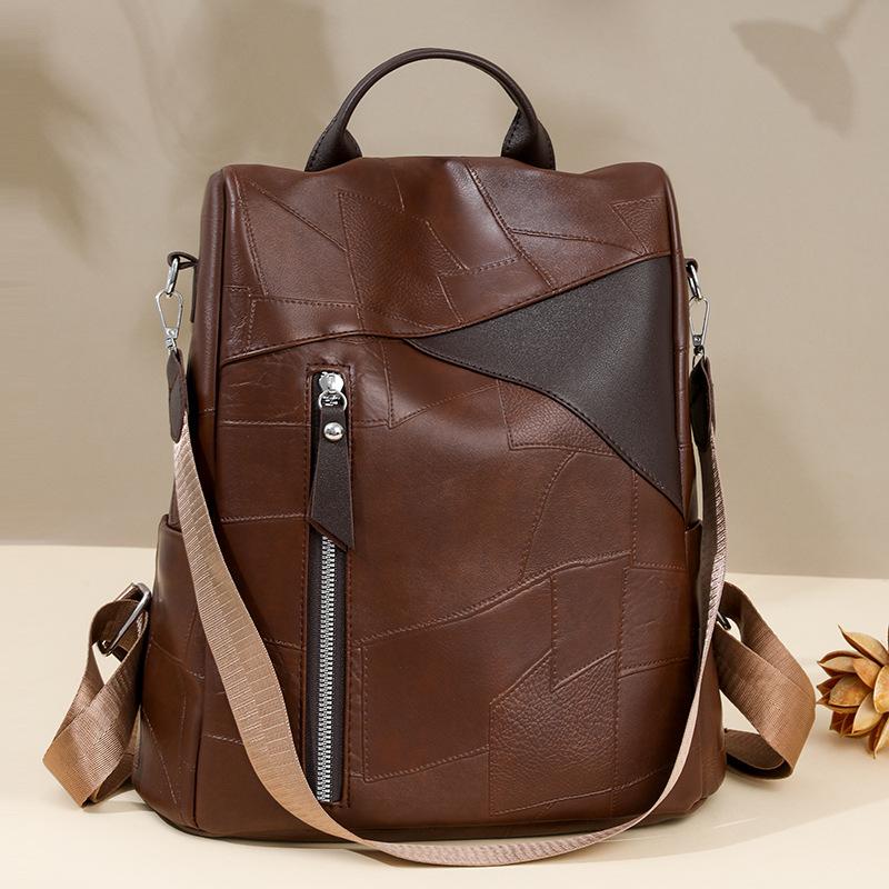 A Versatile Soft Leather Large-capacity Lady's Bag, A Casual Anti-theft Travel Backpack