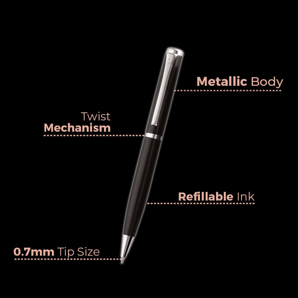 Cello Signature Professional Gift Set Blue Ball Pen With Metal Keychain Black Silver Finish For Office And Gifting