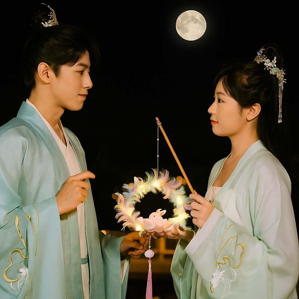 Handheld Children's Rabbit Lantern Handmade Feather Bunny Lamp Kindergarten