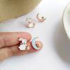 New Fashion Moon Rabbit Pearl Small Stud Earrings for Women Cute Animal Cat Moon Asymmetrical Earring Party Jewelry Gifts