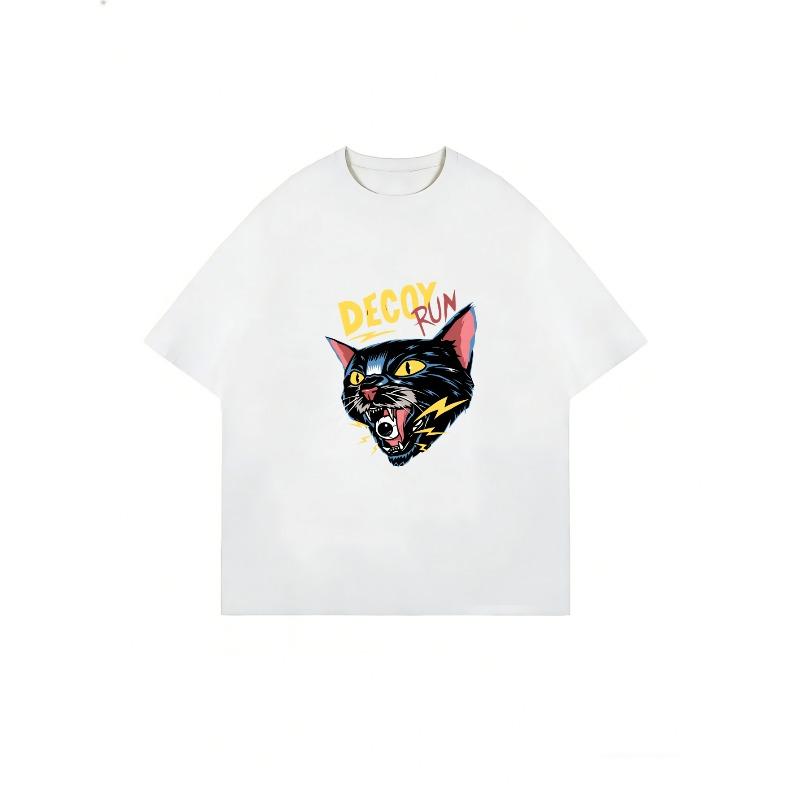 Oversized T Shirt Dress Black Decoy Run Cat Graphic Print Casual Streetwear Style