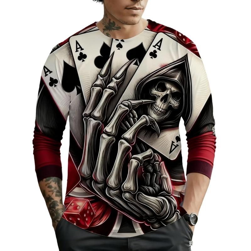 Męskie Koszulki z Graficznym Czaszką Długi Rękaw Szkielet 3D Print Street man t shirt jesień Dekolt Okrągły Casual Y2k Top oversize Męska odzież