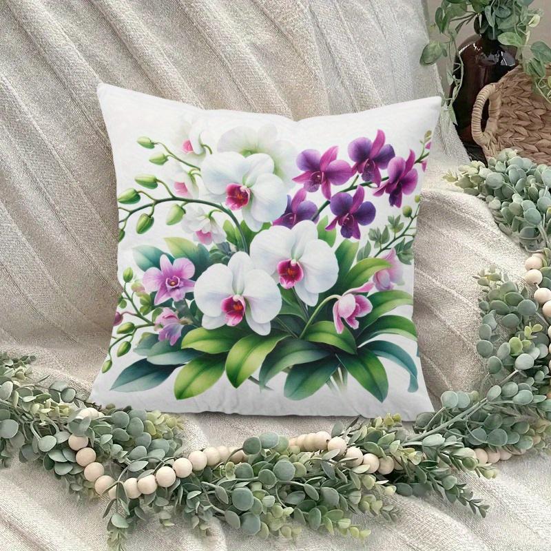 Purple White Orchid Pillow Cover Elegant Floral Print Cushion Case Boho Botanical Wedding Home Decor Gift