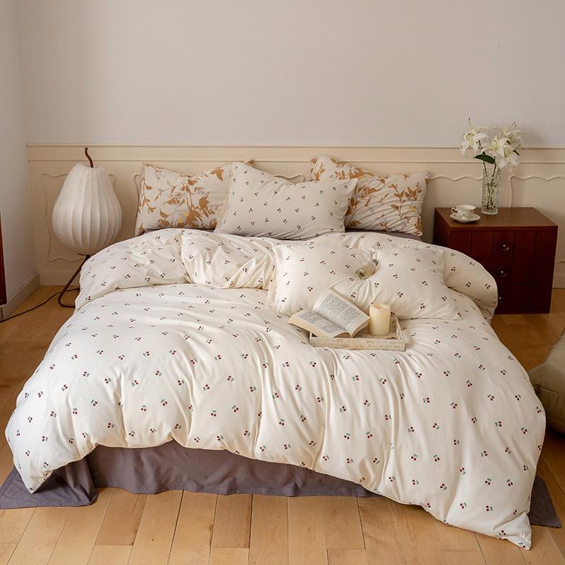 Class A Cotton Maternal And Infant Grade Small Fresh Knitted Cotton 4Pcs Set Pure Cotton Single Bed Sheet Single Quilt Cover Single Bed Hat Single