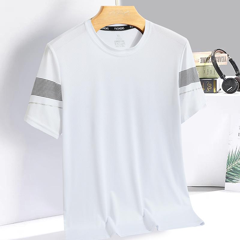 

Футболка из ледяного шелка, мужская летняя повседневная тонкая свободная мужская спортивная футболка с короткими рукавами, быстросохнущая футболка для фитнеса с круглым вырезом L