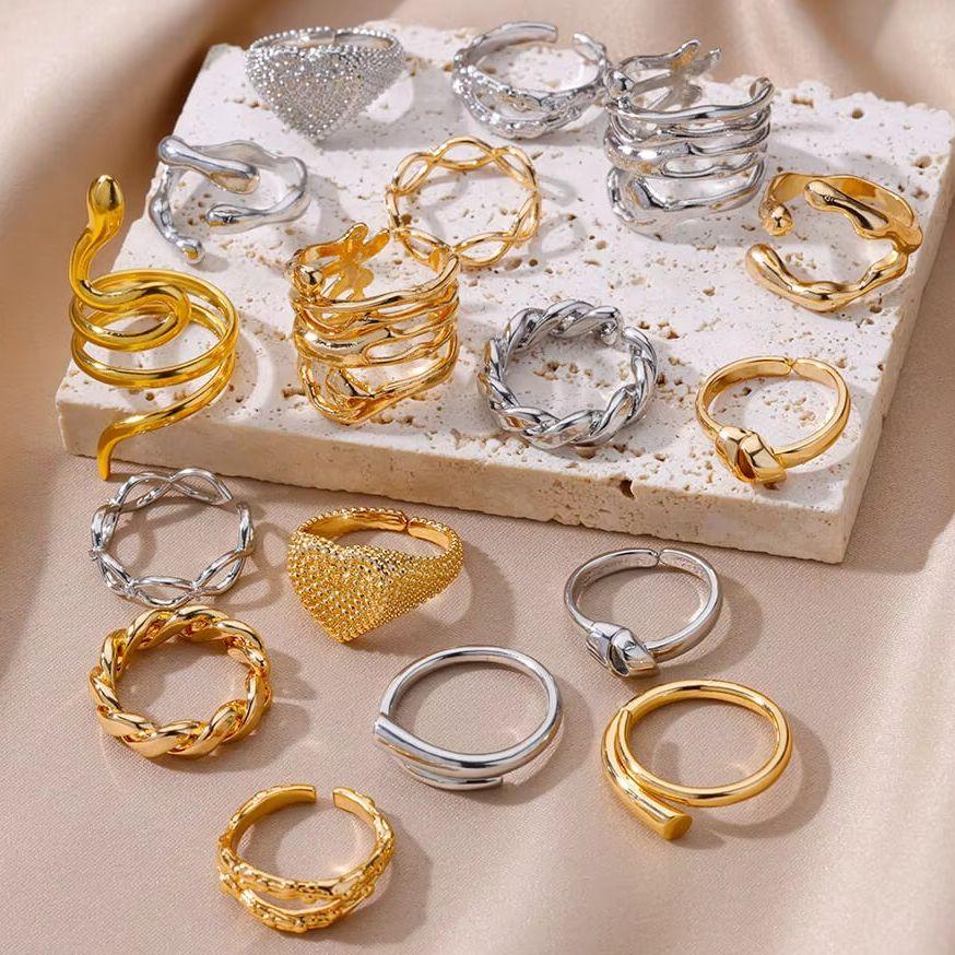 Stainless Steel Rings for Women Gold Plated Adjustable Couple Ring New In Accessories Aesthetic Waterproof Zircon Anillos Mujer
