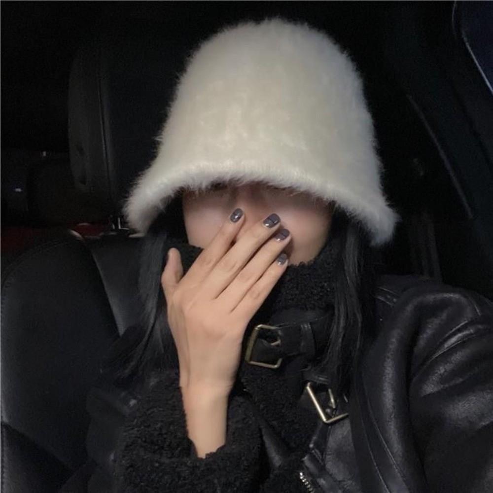 Thicken Plush Fluffy Fisherman Cap Imitation Rabbit Fur Basin Caps Fashion Bucket Hat