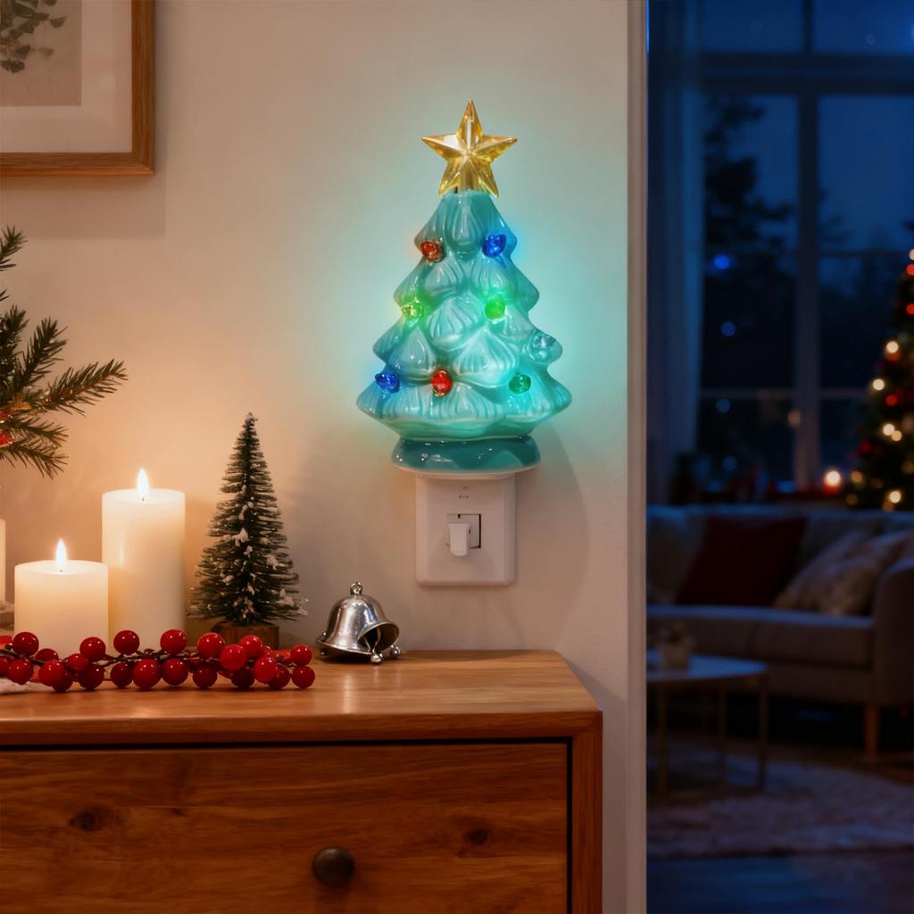 Plug-in Christmas Tree Night LightUL 360° Rotating Holiday Decoration