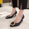 Fairy style temperament pointed high heels female 2025 autumn new fashion pleated square buckle light mouth stiletto shoes