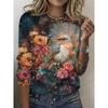 Bright Vibrant Flower 3d Graphic Print T-Shirt Women Fashion Casual Oversized Long Sleeve T-shirt Women Clothes Blossom Tops Tee