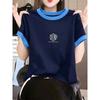 Summer Shoulder Round Neck Short-sleeved T-shirt Women's Splicing Fashion Casual High-end Niche Non-collision Pure Cotton Top
