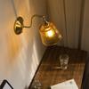 Farmhouse Vintage Glass Wall Light Fixture Green Amber Glass Industrial Wall Sconce Gooseneck Adjustable Arm Antique Gold Bedroom Wall Lamp for