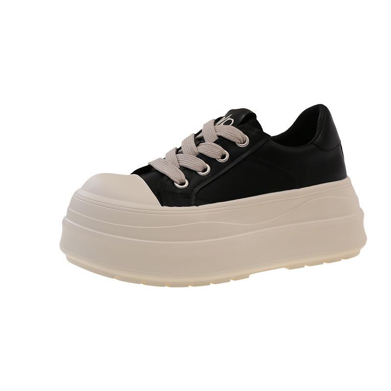 Casual Big Head Ugly Cute Bread Heightening Small Man Black and White White Shoes Muffin Thick Baseplate Shoes Woman