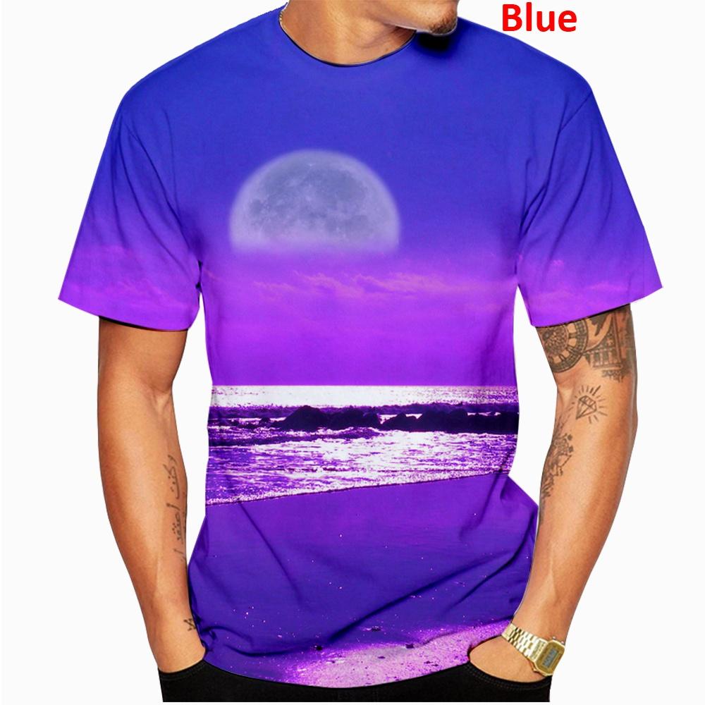 

Новая летняя мода Популярная футболка с короткими рукавами и принтом 3D Moonlight Повседневная футболка Дышащая и удобная футболка 6XL