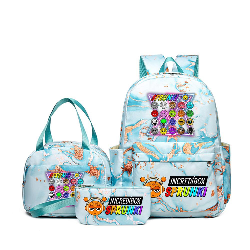 Sprunki teen student schoolbag rhythm box cartoon large capacity cute backpack three-piece set 3