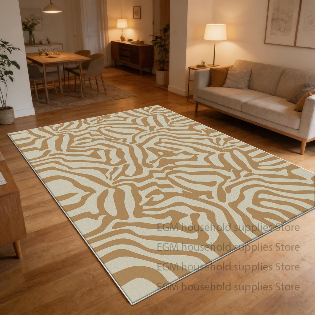 Nordic Wavy Minimalism Beige Carpets Home Decoration Luxury Rug Bedroom Non-slip Mat Soft Washable Big Size Living Room Mats