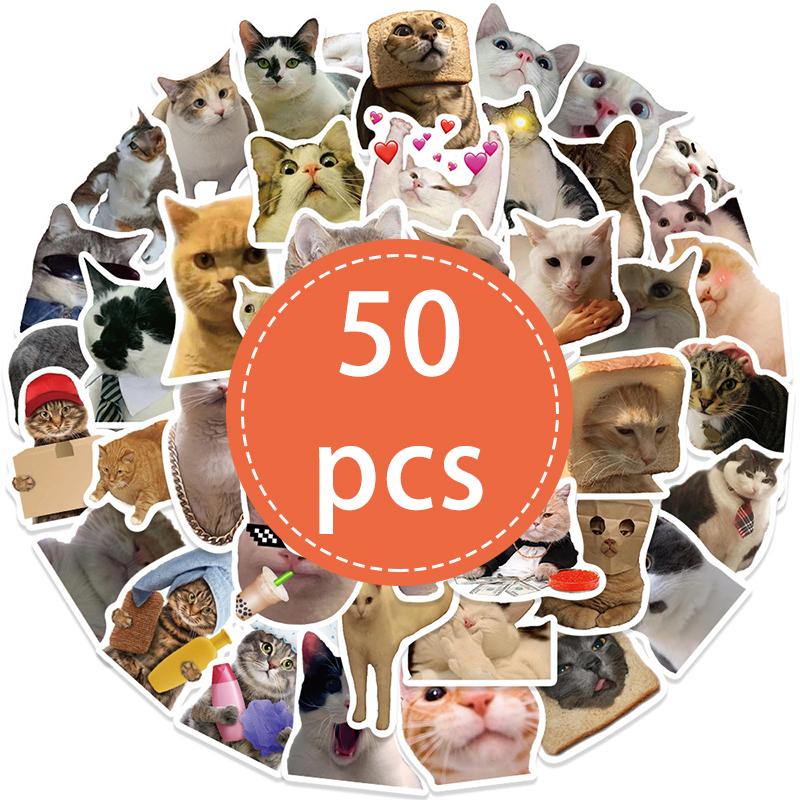 50PCS Funny Cat Stickers Cute Cat Meme Stickers Kitten Animals Decals Waterproof Vinyl Stickers for Skateboard Envelope Guitar
