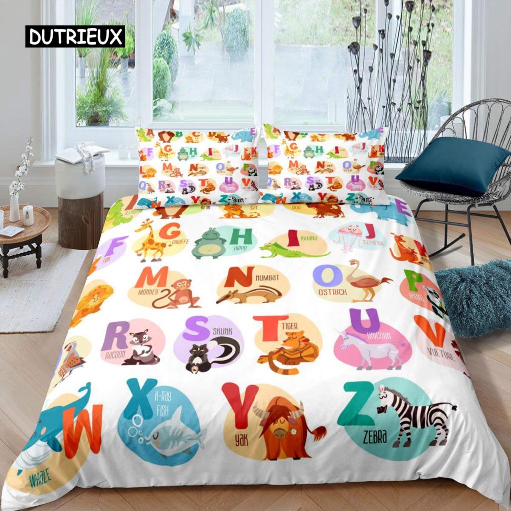 

Kids Alphabet Quilt Cover Kit Polyester Fabric Digital Pattern Style Sleep Bedding Kit Education Comforter Cover Single Size Size Hand Painted Quilt EU single(135x200cm)