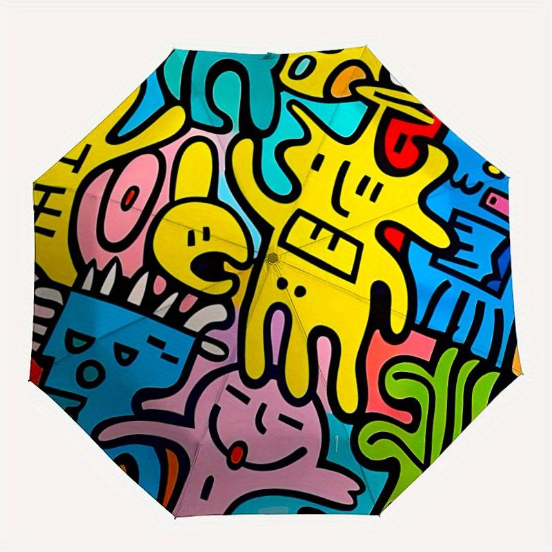 

1pc Graffiti Art Auto Open/close, All-Season Portable Folding Umbrella for Women & Men, Travel, Everyday, Formal Events - Compact Luxury Parasol, Outd