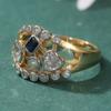Exquisite Two Color Inlaid Blue White CZ Heart Women's Ring Geometry Daily Wear Party Jewelry