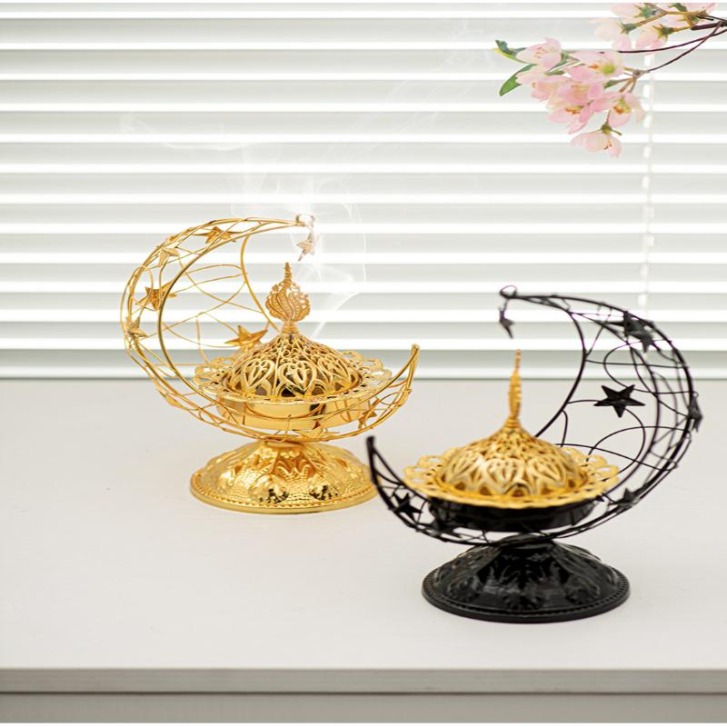 Moon-Shaped Metal Incense Burner Handheld Home Living Room Desktop Decor Ornament Stylish Aromatherapy Burner