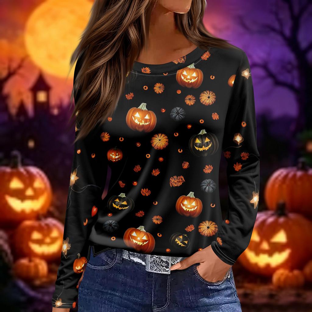 Women's Long Sleeve Neck Halloween Printed Top