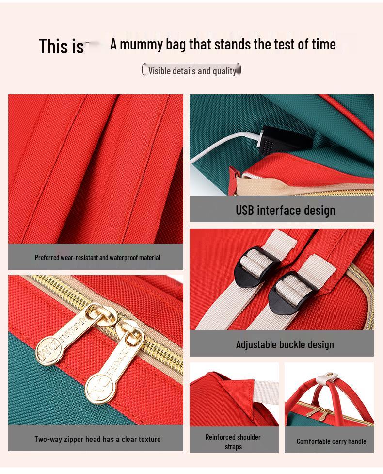 Upgraded Large Capacity Waterproof Mummy Bag - Lightweight Double Shoulder Mother & Baby Color Block Bag