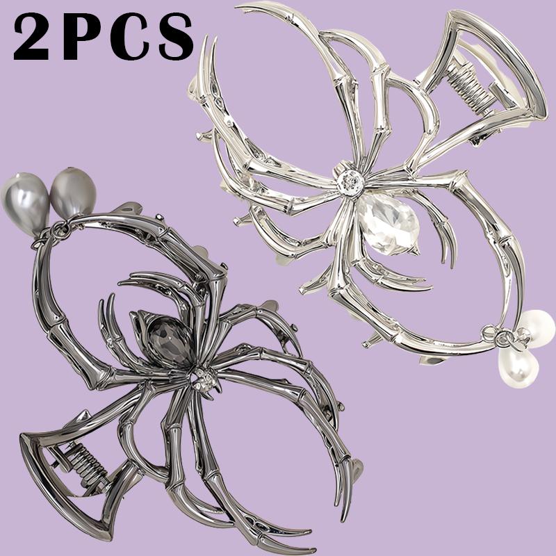 Pince à cheveux personnalisée Y2K douce pour femme, strass, perle d'imitation, alliage métallique, design tête de mort, griffe d'araignée, pour un usage quotidien