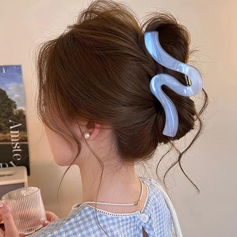 1pc New High-end Pearl Wave Clip, Shark Clip, Large Hair Clip, Back of Head Hair Clip, Hair Accessory