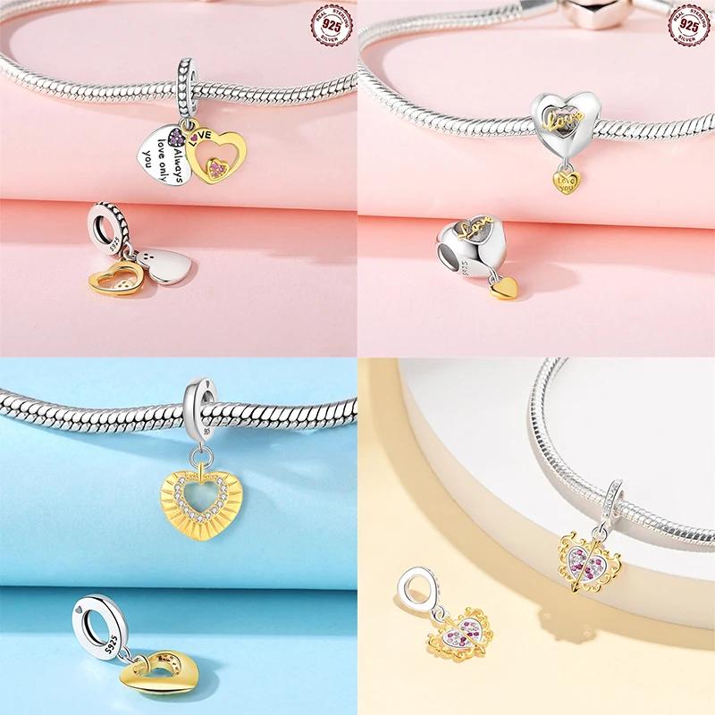 Original Charms Copper Gold Love Heart Pendant Beads Fit Bracelets Beads For Women Diy Jewelry Making Gift Fine Jewelry