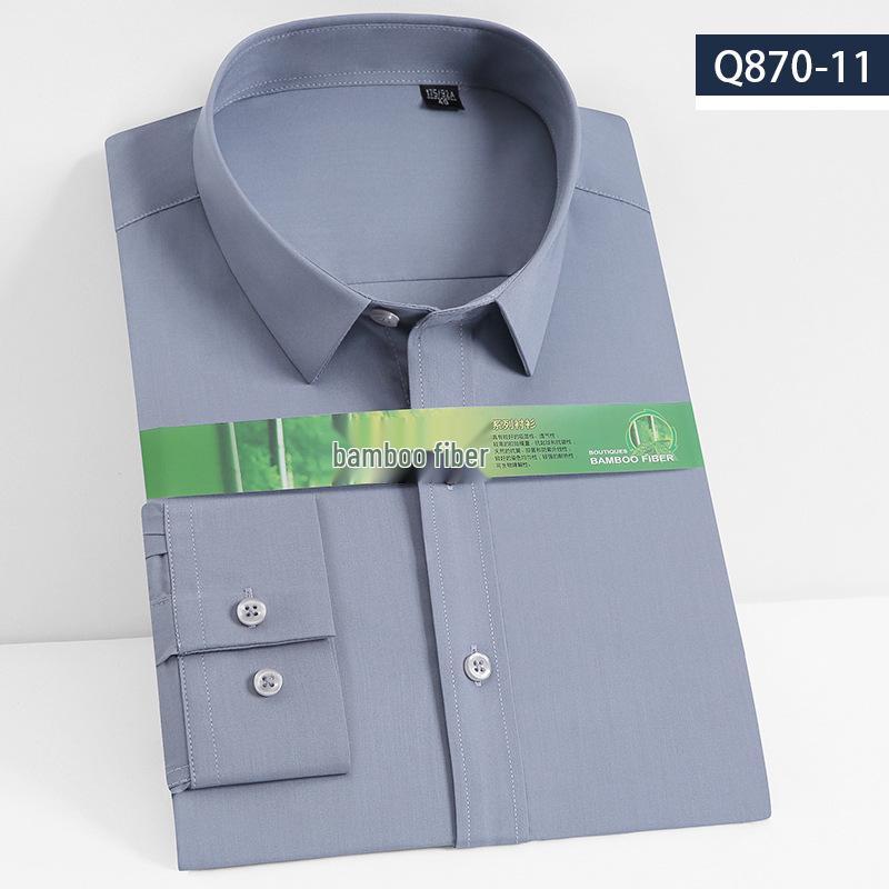 Men's Long Sleeve Bamboo Fiber Slim Fit Shirt - Solid Color, Iron-Free, Micro-Elastic.
