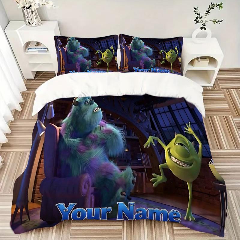 Monster Name Bedding Set Personalized Washable 3pcs Duvet Cover Pillowcases Soft Microfiber Home Bedroom Gift