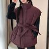 Mode Winter Warme Weste Frau Oberbekleidung Mit Gürtel Ärmelloser Parka Lässig Dick Damenjacken