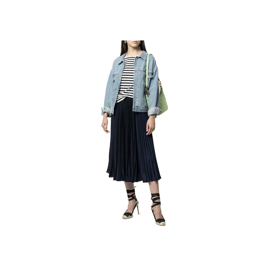 Polo Ralph Lauren Solid Pleated Long Skirt Casual Long Skirt Women Skirts Navy-Blue 211781249-007