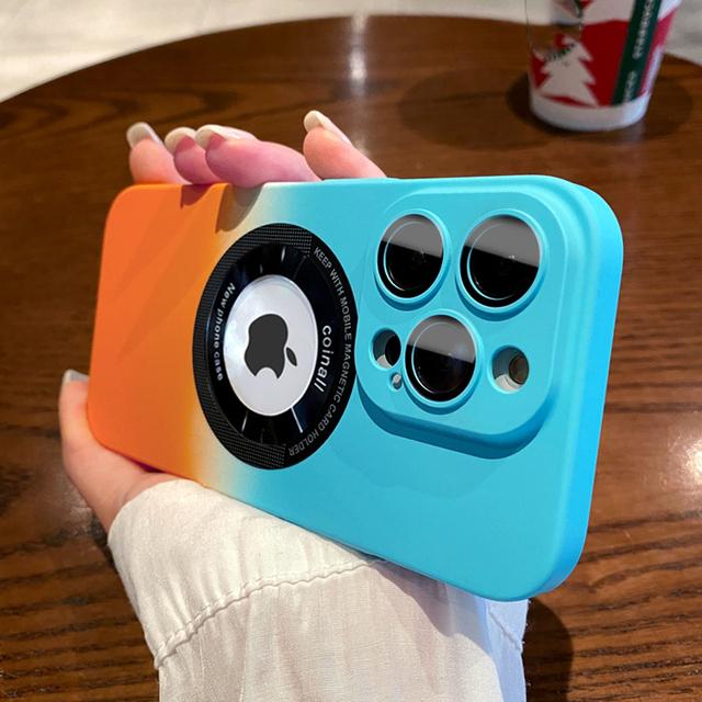 Gradient Silicone Wireless Charge Phone Case For Iphone 11 12 13 14 Pro Max 14plus 14pro Magnetic Logo Hole Lens Protector Cover