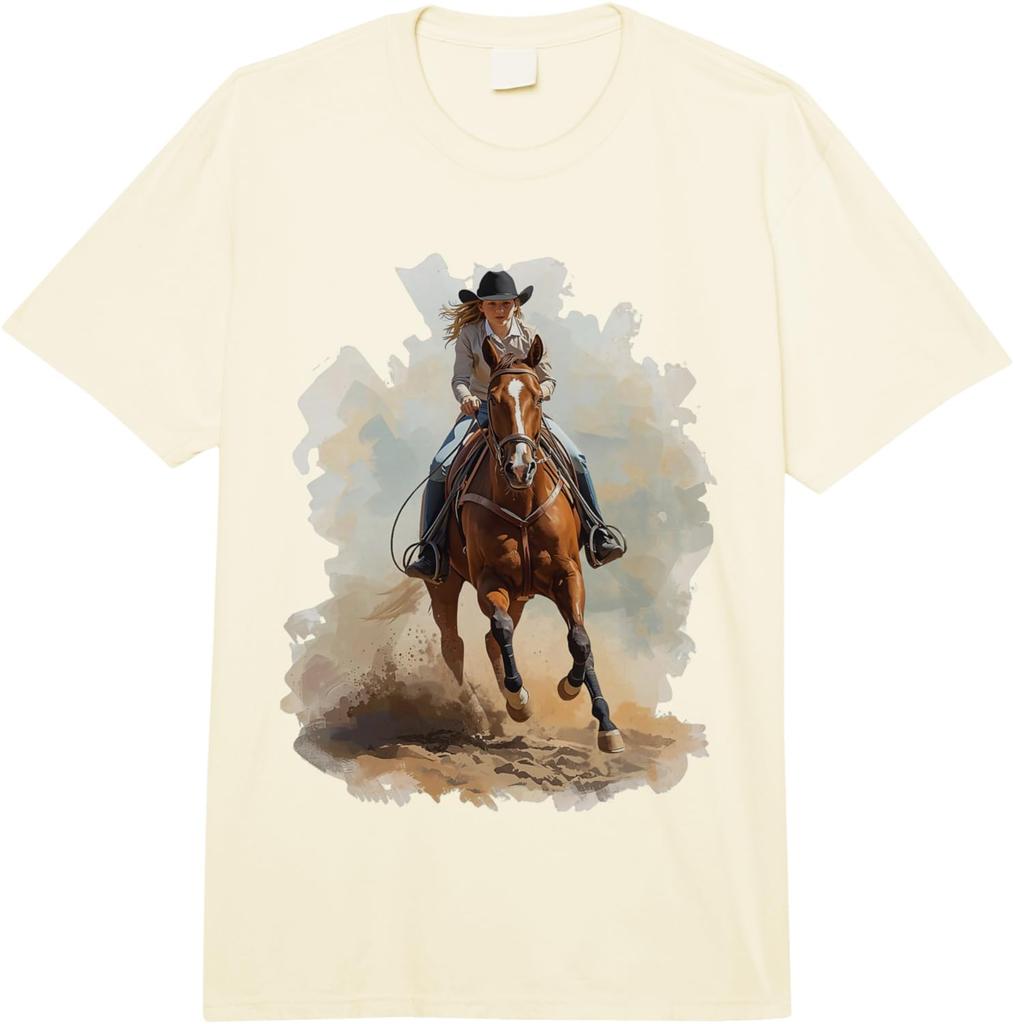 Pferd Westernreitwettbewerb Reining Barrel Damen Mädchen Comfort Colors Erwachsener Schwergewicht Unisex Lässig Locker Mode T-Shirt