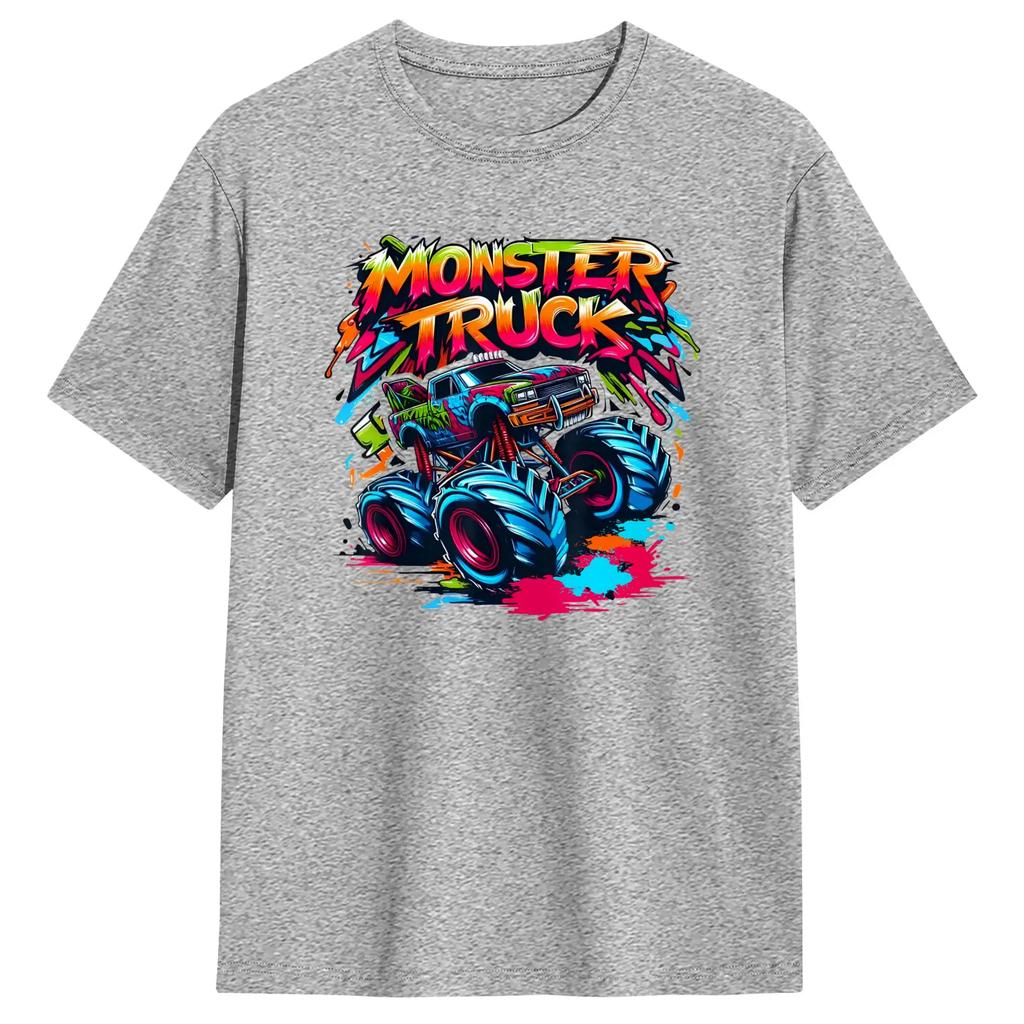 Monster Truck Retro Colorful Graffiti Toddlers Unisexs T Shirts Awesome Tee Shirt Short Sleeve Crew Neck Tshirts Clothing