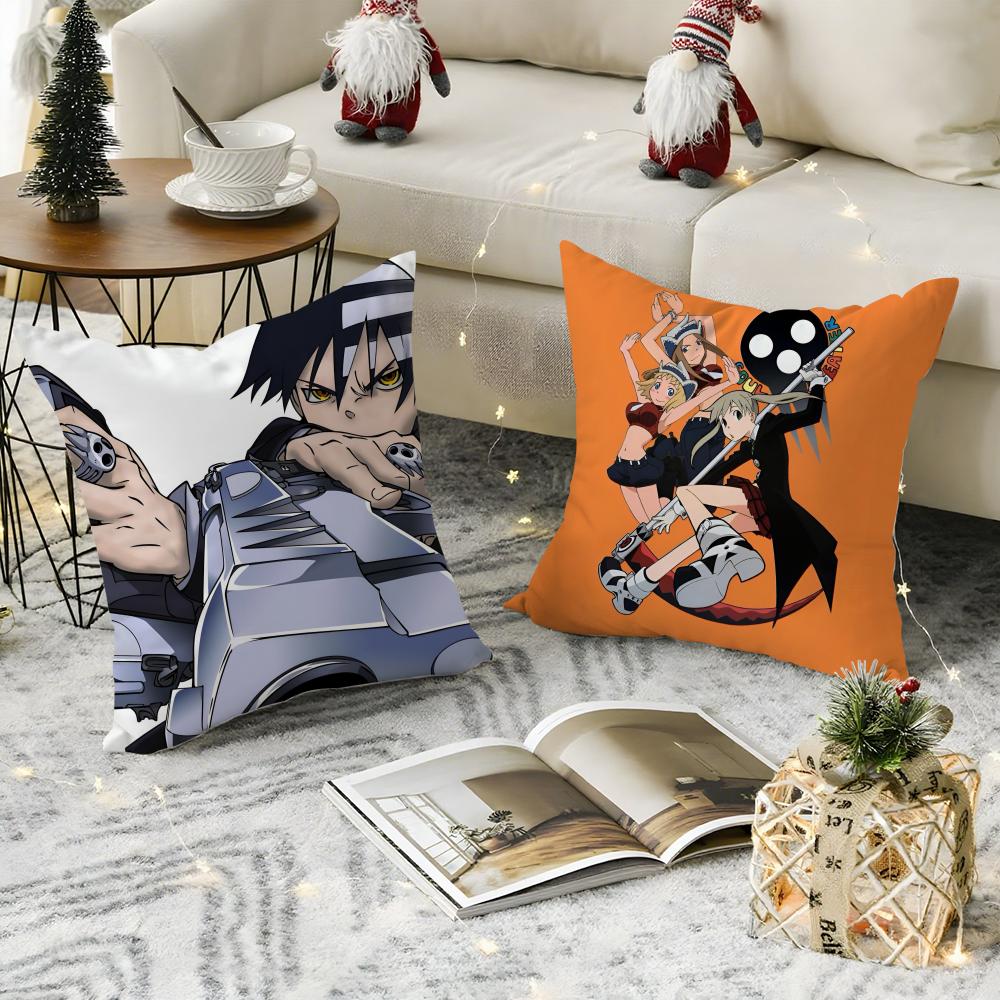 Hot Anime S-Soul EaterS Pillow Case Anti-dustmite Pillow Invisible zipper silky short plush Sofa cushion cover