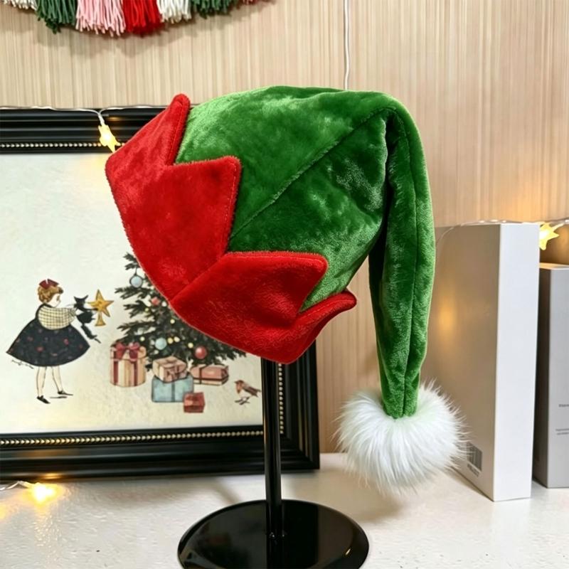 Christmas Holiday Cosplay Elf Hat Plush Party Cap with Pointed Top Jagged Brim Furry Tip Accent for Gatherings and Travel