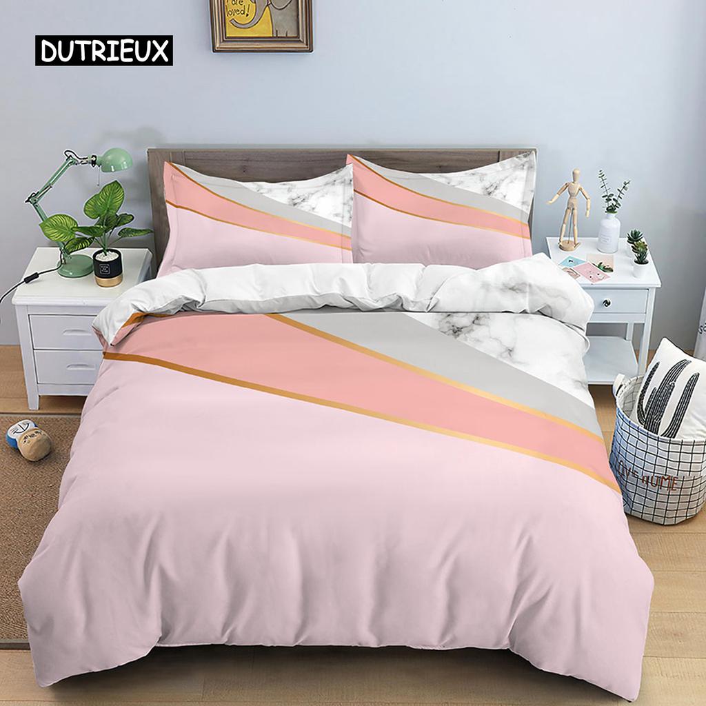Geometric Duvet Cover Set Single Nordic Plaid King Size Quilt Cover Microfiber Pink White Black Stripe Pattern Soft Bedding Set